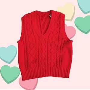 Vintage Cherry Red Cable Knit Sweater Vest